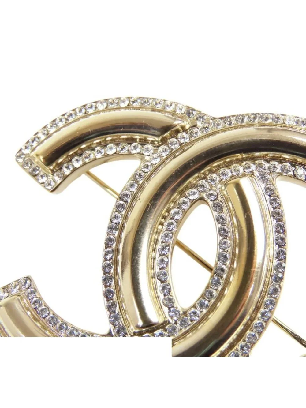 Chanel Brooch Gold Metal Rhinestone CC Logo 21c